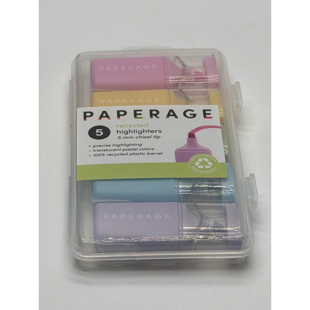 Paperage Recycled Pastel Highlighters 5 Pack Chisel Tip Eco Friendly 80762 NEW